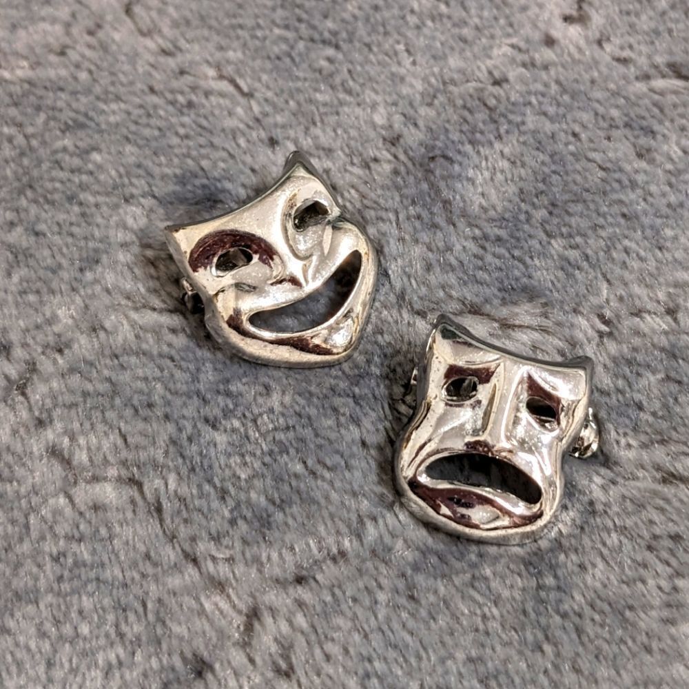 Vintage 70's Rhodium Plated Comedy and Tragedy Small Scatter Pins
